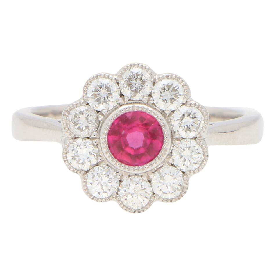 Ruby and Diamond Cluster Ring