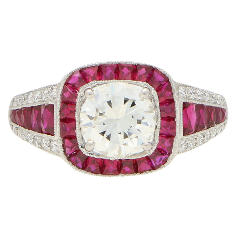 Art Deco Inspired Ruby and Diamond Target Ring