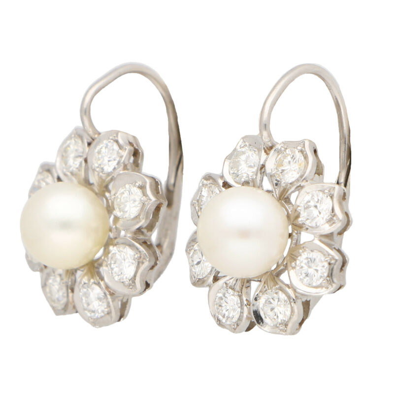 Vintage Akoya Pearl and Diamond Cluster Drops