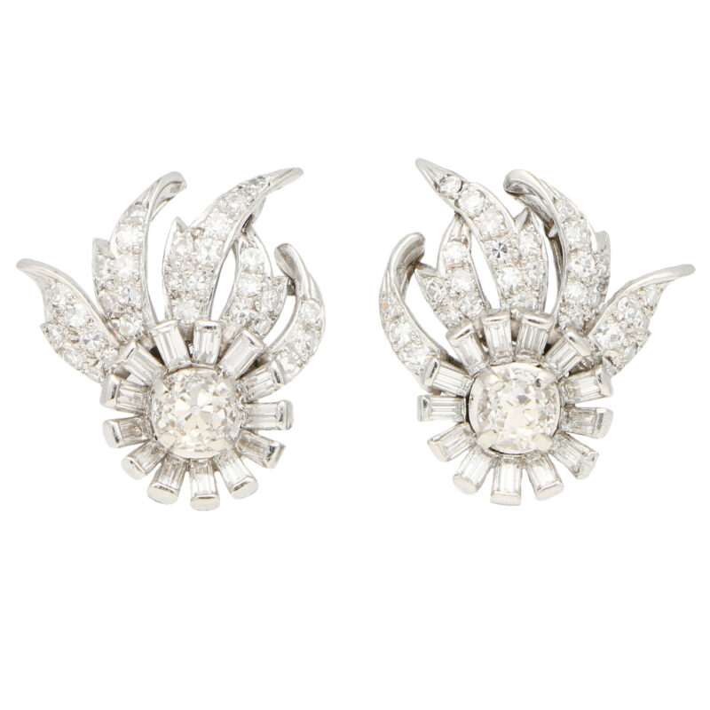 Art Deco Style Abstract Diamond Floral Cluster Earrings