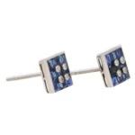 Sapphire and Diamond Square Button Stud Earrings