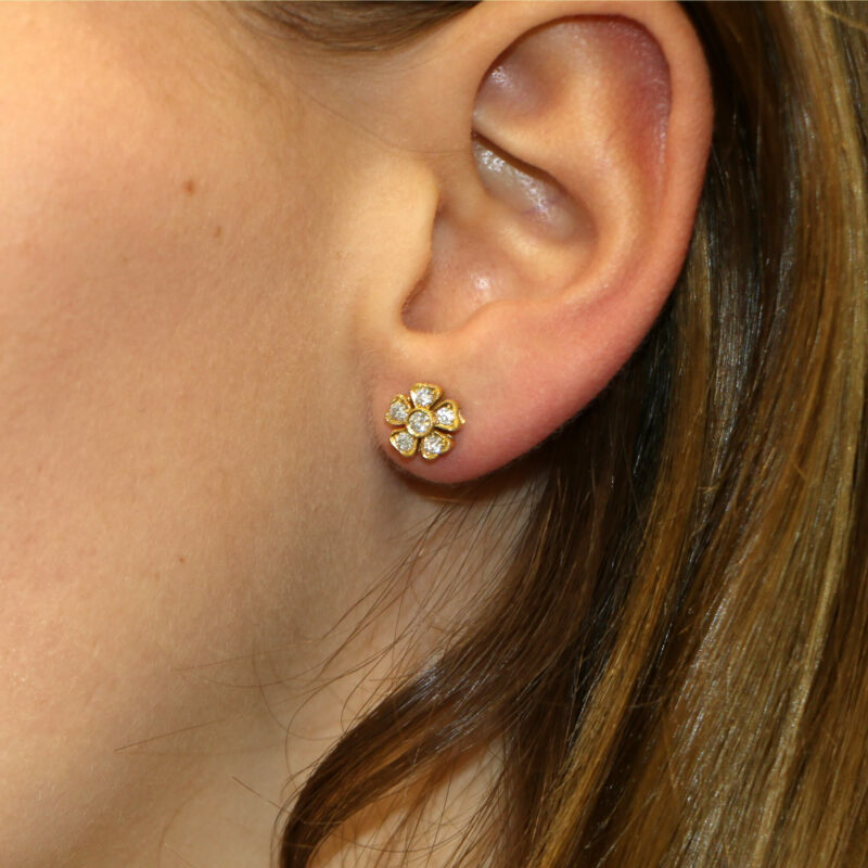 Yellow gold diamond set floral ear studs