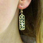 Green enamel diamond gold drop earrings