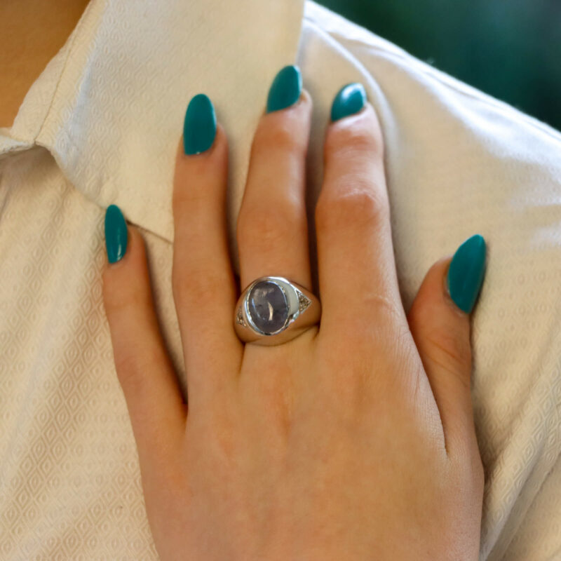 Vintage Star Sapphire and Diamond Cocktail Ring in White Gold