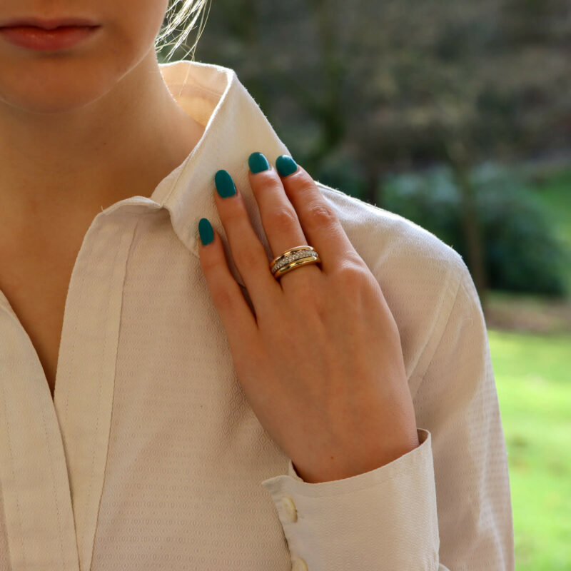 Cartier Pavé Diamond Tricolour Gold Ring Size 55