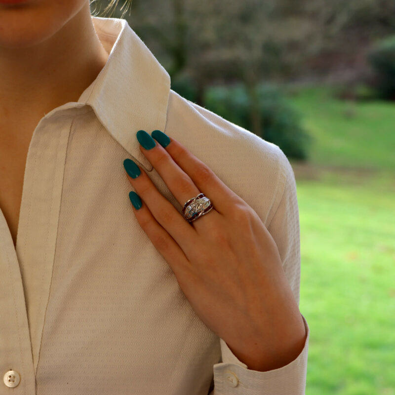 Platinum diamond and ruby dress ring