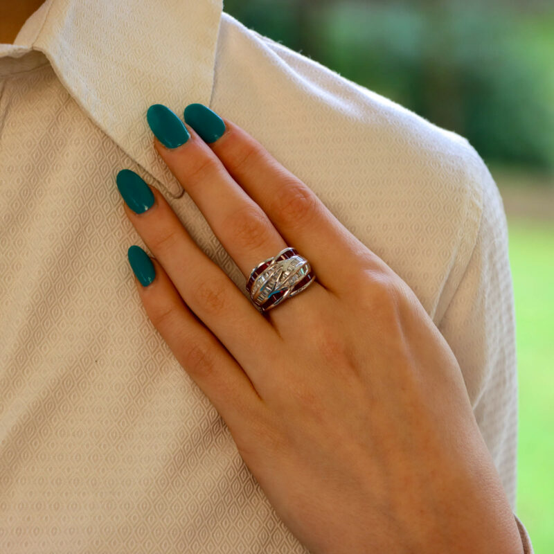 Platinum diamond and ruby dress ring