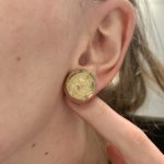 18ct yellow gold hand carved cabochon lemon quartz earrings