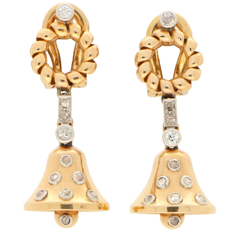 Victorian Old Cut Diamond Bell Drop Earrings, Circa 1900