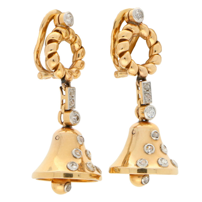 Victorian Old Cut Diamond Bell Drop Earrings, Circa 1900