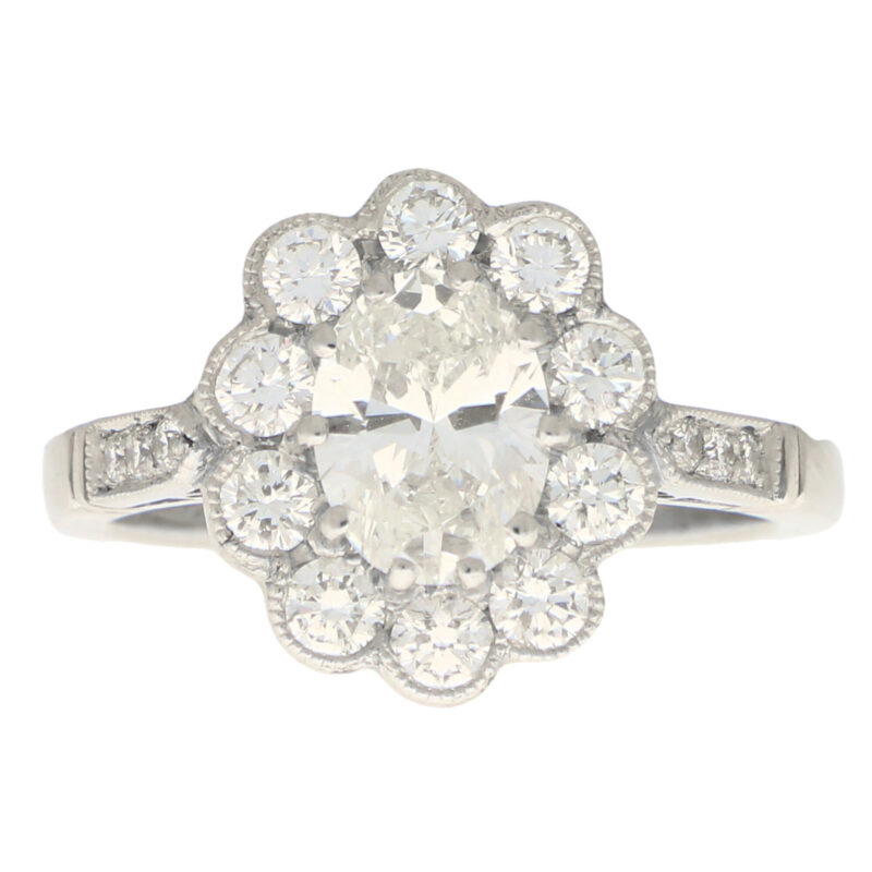 Oval Diamond Cluster Ring Set in Platinum