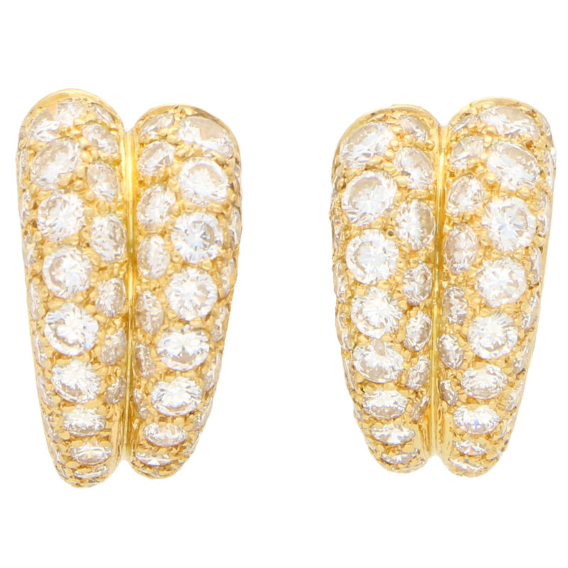 Vintage Cartier Diamond Gold Double Hoop Earrings