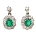 Vintage Emerald and Diamond Cluster Earrings