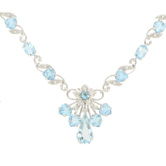 Aquamarine and Diamond Floral Necklace