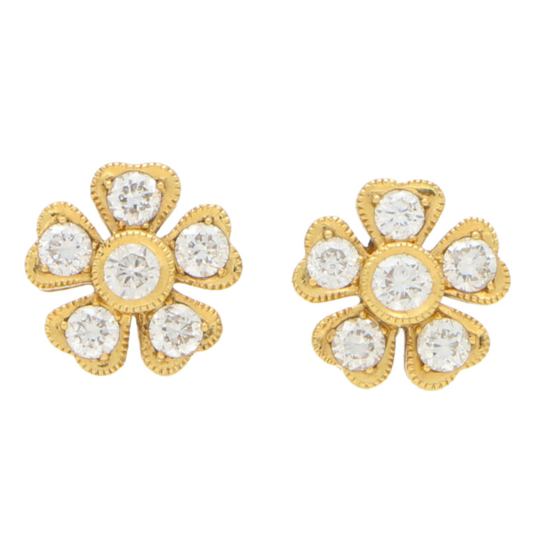 Yellow gold diamond set floral ear studs