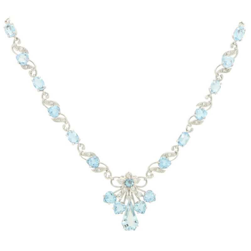 Aquamarine and Diamond Floral Necklace