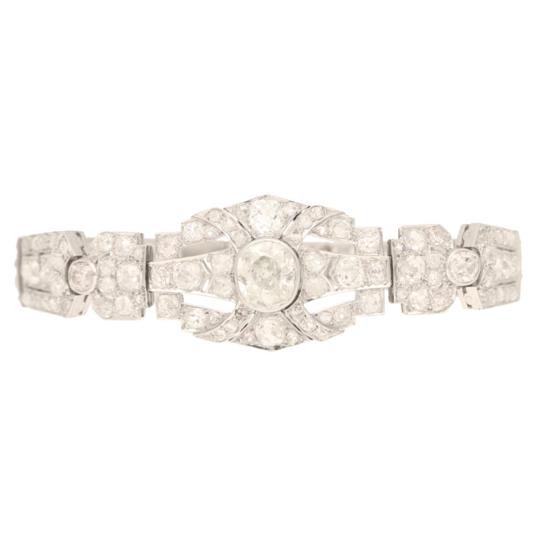 Art Deco Diamond Plaque Bracelet in Platinum
