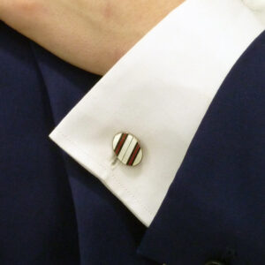 Sterling silver enamel black and red link cufflinks,