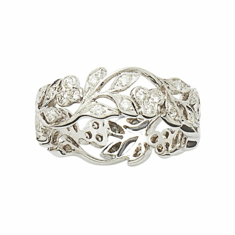 18ct white gold diamond filigree floral eternity band