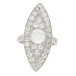 Art Deco Moonstone and Diamond Cocktail Dress Ring in Platinum