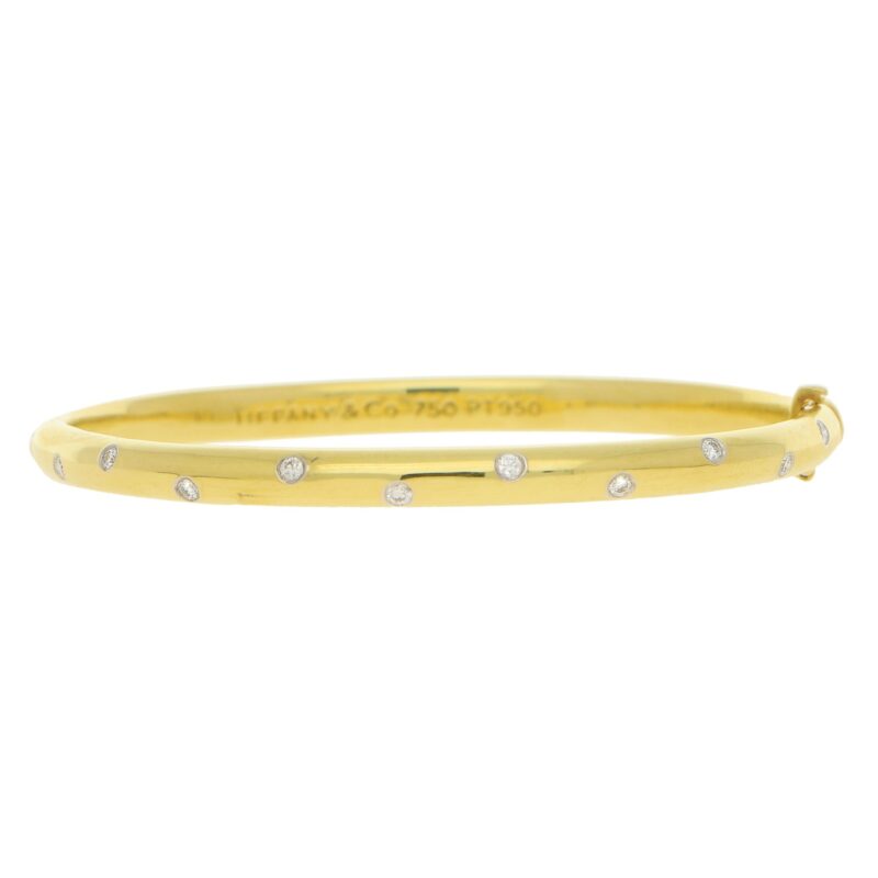 Etoile Diamond Hinged Bangle in Yellow Gold and Platinum