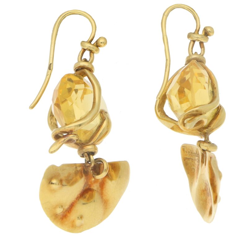 La Squadra Citrine set 18ct gold earrings with snake detail