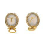 Contemporary Chalcedony and Diamond Halo Earrings