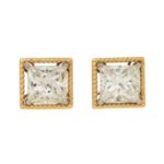 Convertible 4.04ct Princess-Cut Diamond Stud Earrings in Gold