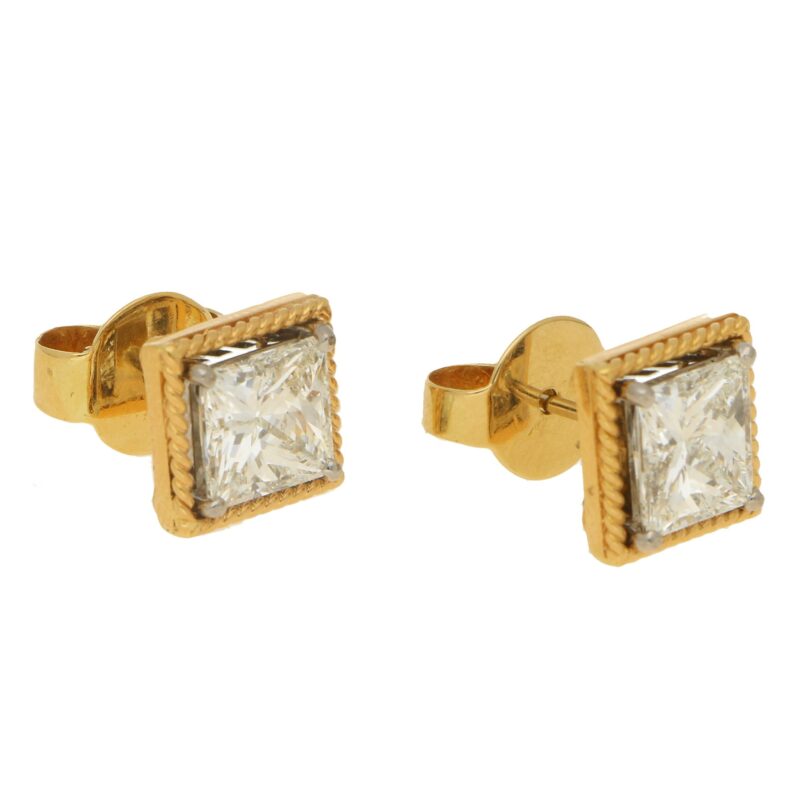 Convertible 4.04ct Princess-Cut Diamond Stud Earrings in Gold