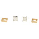 Convertible 4.04ct Princess-Cut Diamond Stud Earrings in Gold