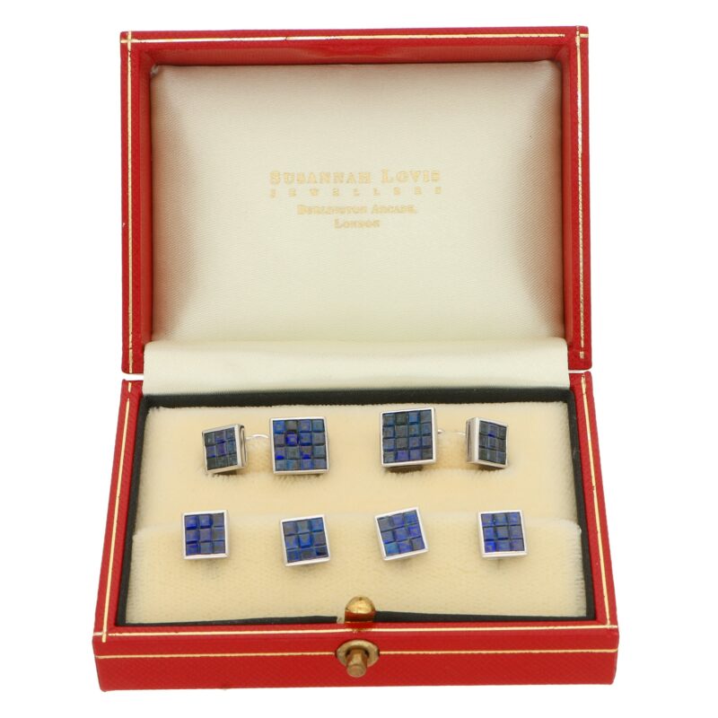 Platinum French cut sapphire square shirt studs