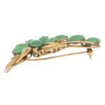 Vibrant Green Jadeite Brooch Set in 14k Yellow Gold