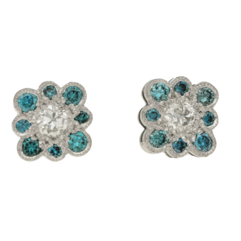 18ct gold blue diamond stud earrings