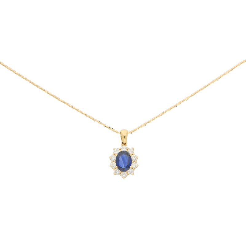 Oval Sapphire and Diamond Cluster Pendant