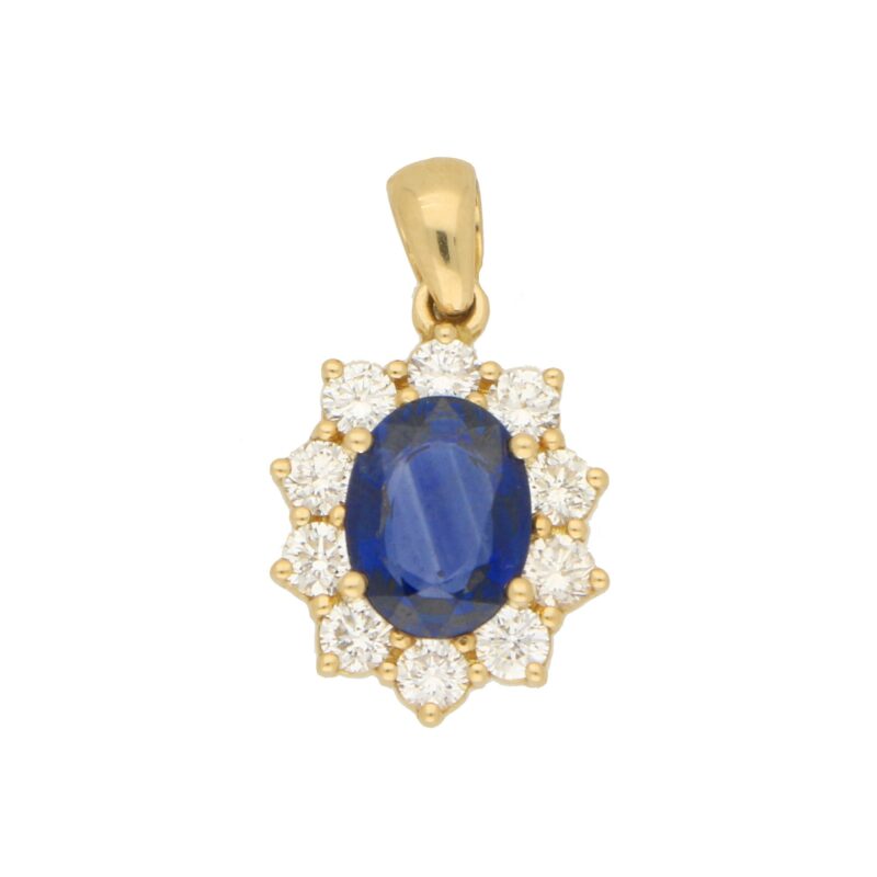 Oval Sapphire and Diamond Cluster Pendant