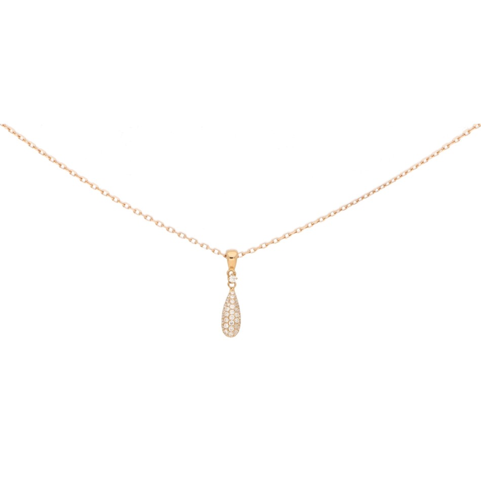 Pave Diamond Drop Shape Pendant Necklace in Rose Gold