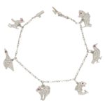 1950s Diamond and Ruby Animal Charm Bracelet Set in Platinum