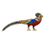 Victorian Enamel, Diamond and Ruby Golden Pheasant Brooch