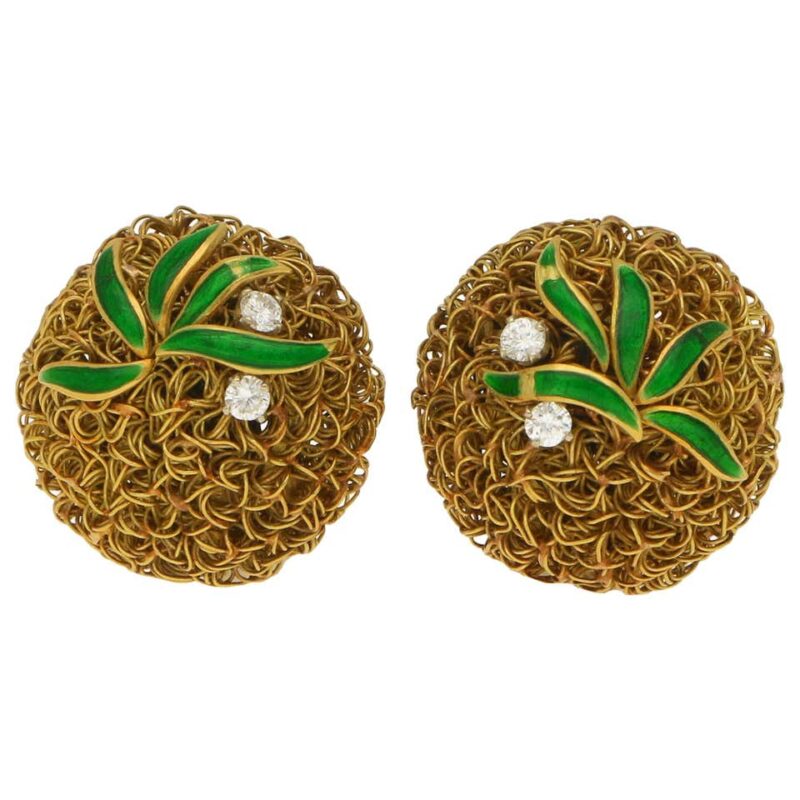 18ct wire work pineapple earrings with diamonds