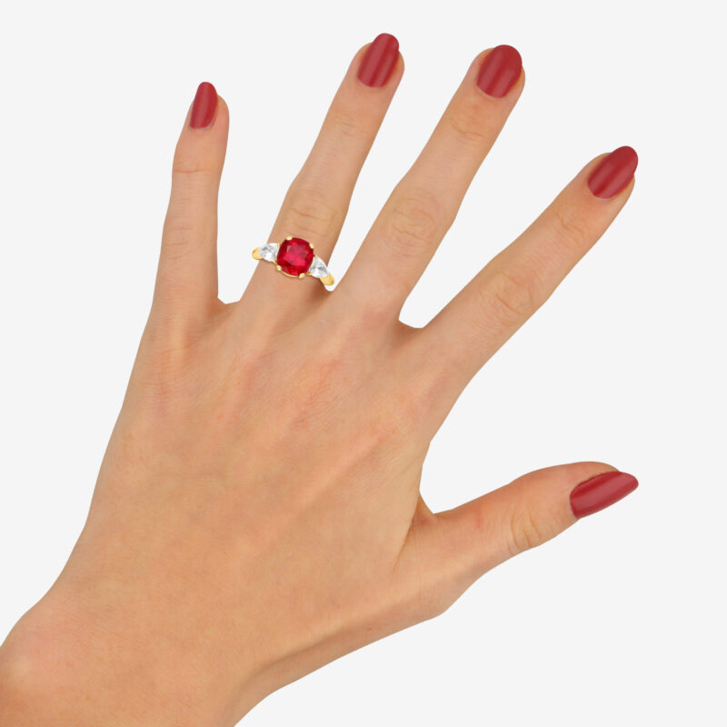 3.58ct Burmese Red Ruby and Diamond Engagement Ring