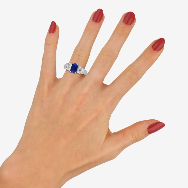 Royal Blue Sapphire and Diamond Five Stone Ring