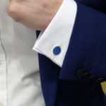 Circular enamelled blue cufflinks