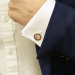 Men's sterling silver and cerise border enamel chain cufflinks