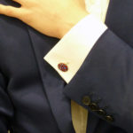 Red and Blue Enamel Silver Chain Link Cufflinks