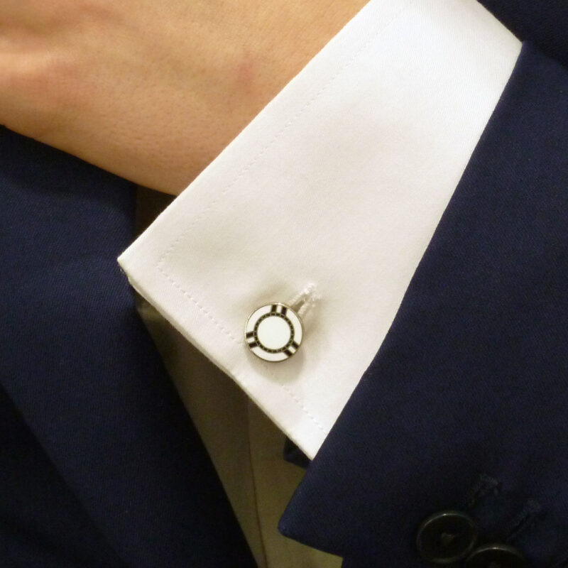 Sterling silver white and black enamel poker chip cufflinks