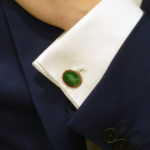 Pheasant cufflinks in green enamel