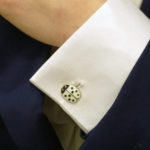 Sterling silver and enamel black dot chain link cufflinks