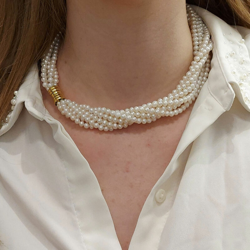 7 row freshwater pearl twist necklace