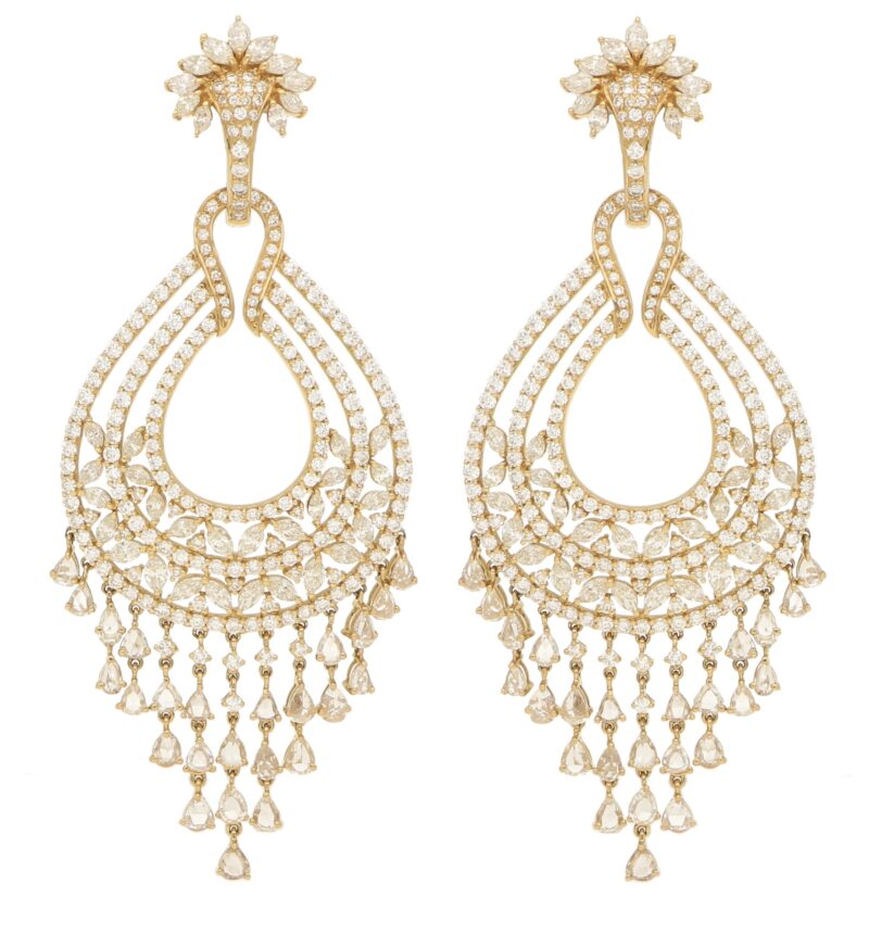 18.25ct Diamond Chandelier Tassel Earrings in Yellow Gold