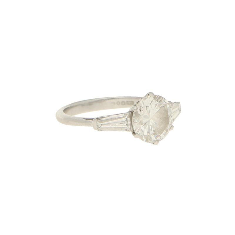 1.85ct Diamond Solitaire Ring With Baguette Shoulders Platinum